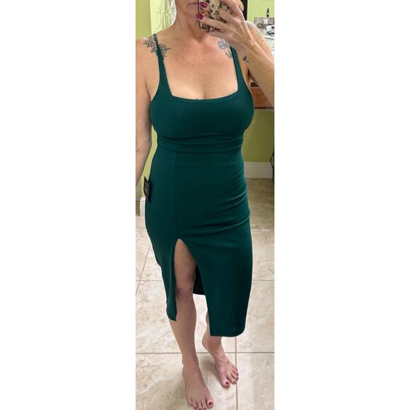 Lulus XS emerald green midi dress side slit NWT sleeveless foxy favorite $82 - Picture 3 of 10
